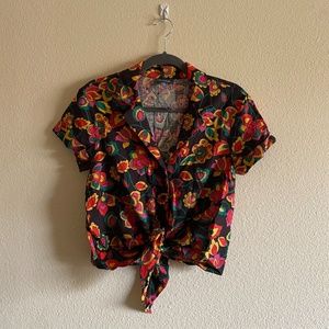 60's Floral Print Short Sleeved Tie Shirt ModCloth